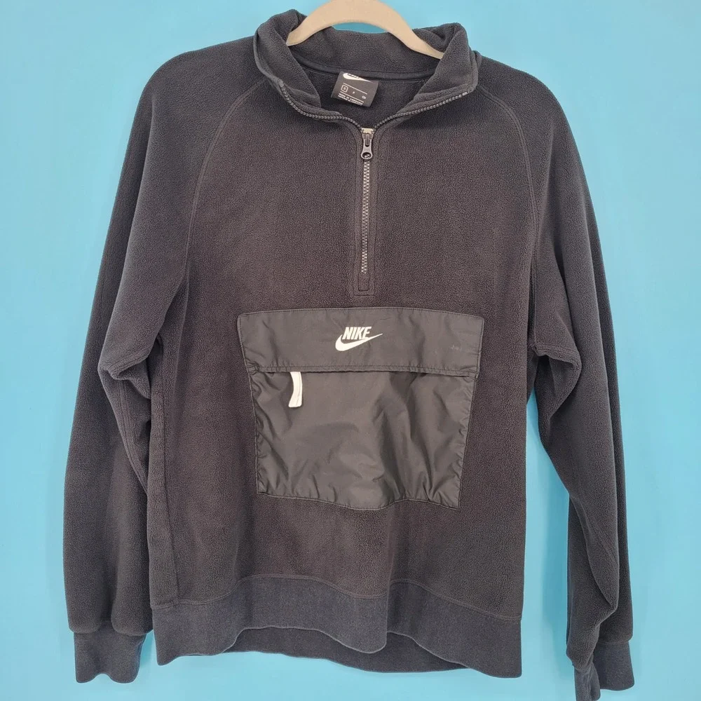 Nike Sportswear Half Zip Fleece Pullover Jacket Anorak Pouch Black CJ4545-010